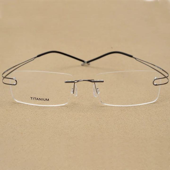 CCspace Unisex Rimless Rectangle Titanium Alloy Eyeglasses 300880 Rimless CCSpace Gun  