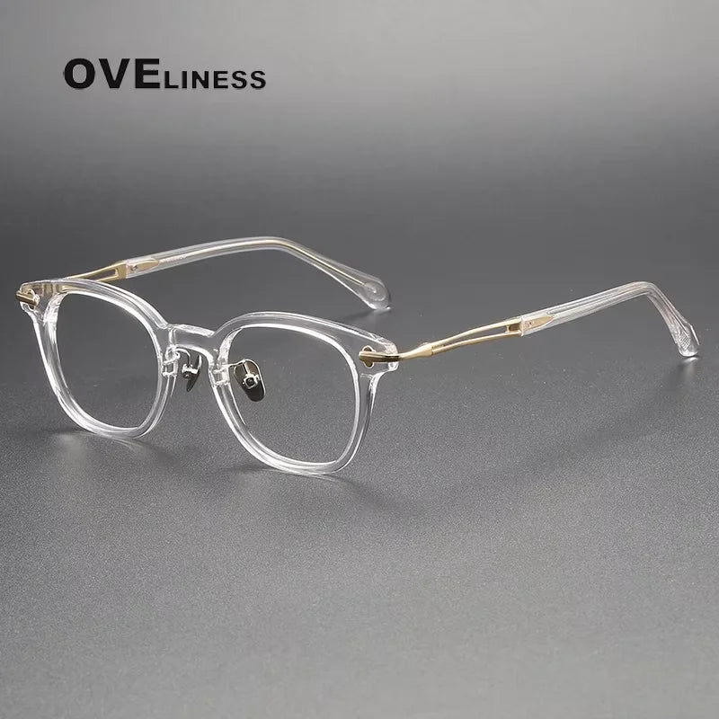 Oveliness Unisex Full Rim Oval Square Acetate Titanium Eyeglasses 814047 Full Rim Oveliness clear gold