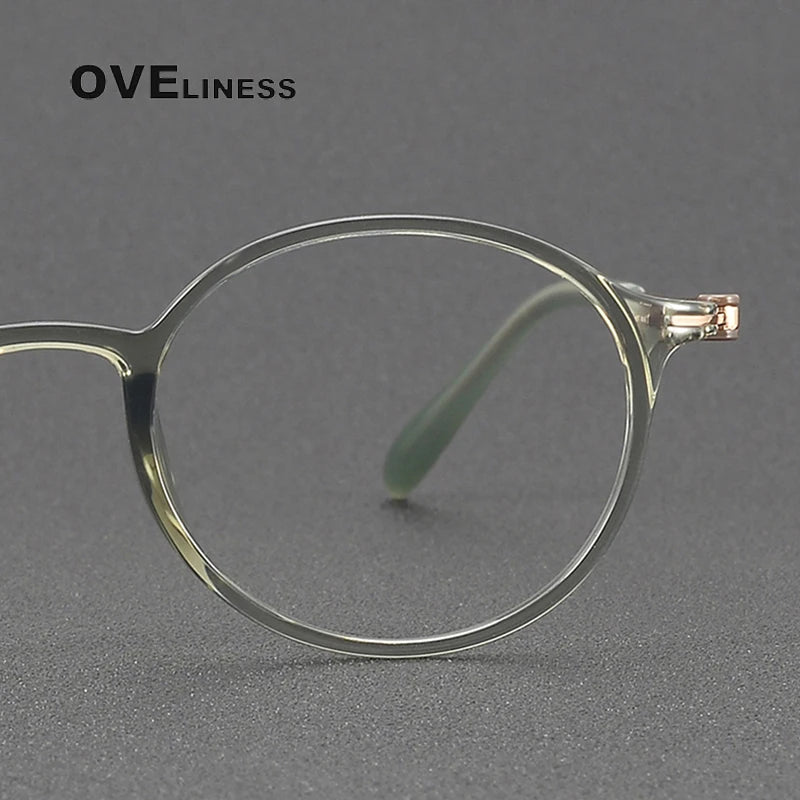 Oveliness Unisex Full Rim Round Acetate Titanium Eyeglasses 8667 Full Rim Oveliness   