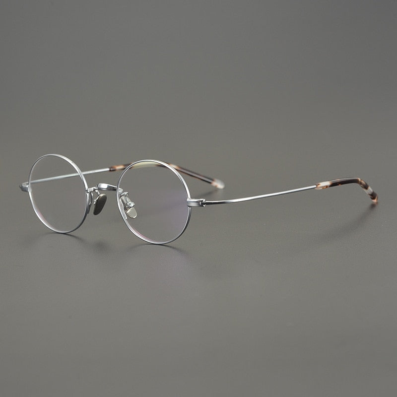 Cubojue Unisex Full Rim Small Round Titanium Myopic Reading Glasses Reading Glasses Cubojue no function lens 0 silver 