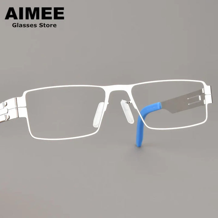 Aimee Unisex Full Rim Square Screwless Steel Eyeglasses 1132 Full Rim Aimee Silver  