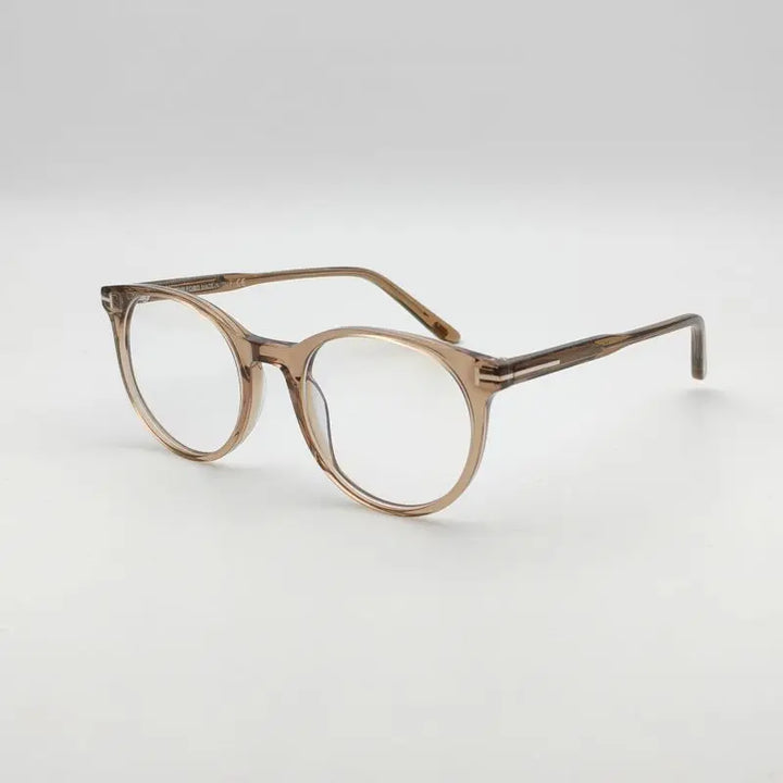 Yimaruili Unisex Full Rim Round Acetate Eyeglasses 5695 Full Rim Yimaruili Eyeglasses Transparent Tea  