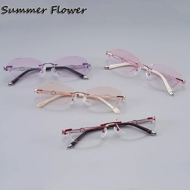 Summer Flower Women's Rimless Oval Titanium Eyeglasses 658072