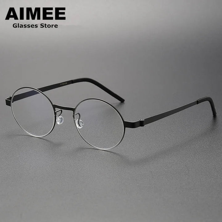 Aimee Unisex Full Rim Round Screwless Titanium Eyeglasses 9610 Full Rim Aimee Black  