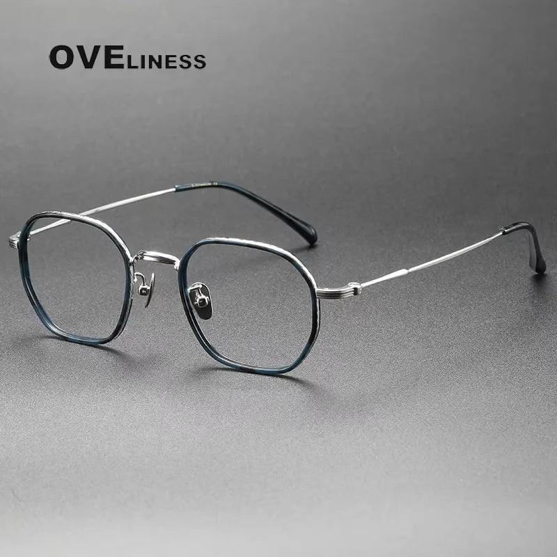 Oveliness Unisex Full Rim Square Oval Titanium Acetate Eyeglasses 8503 Full Rim Oveliness tortoise blue silver  