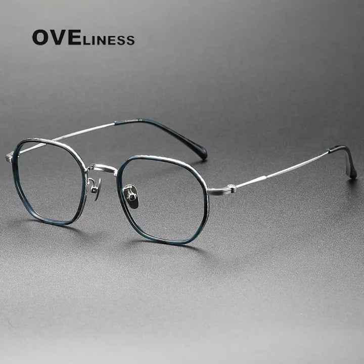 Oveliness Unisex Full Rim Square Oval Titanium Acetate Eyeglasses 8503 Full Rim Oveliness tortoise blue silver  