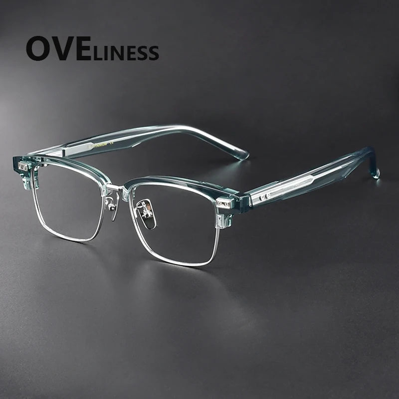 Oveliness Women's Full Rim Square Acetate Titanium Eyeglasses 369917