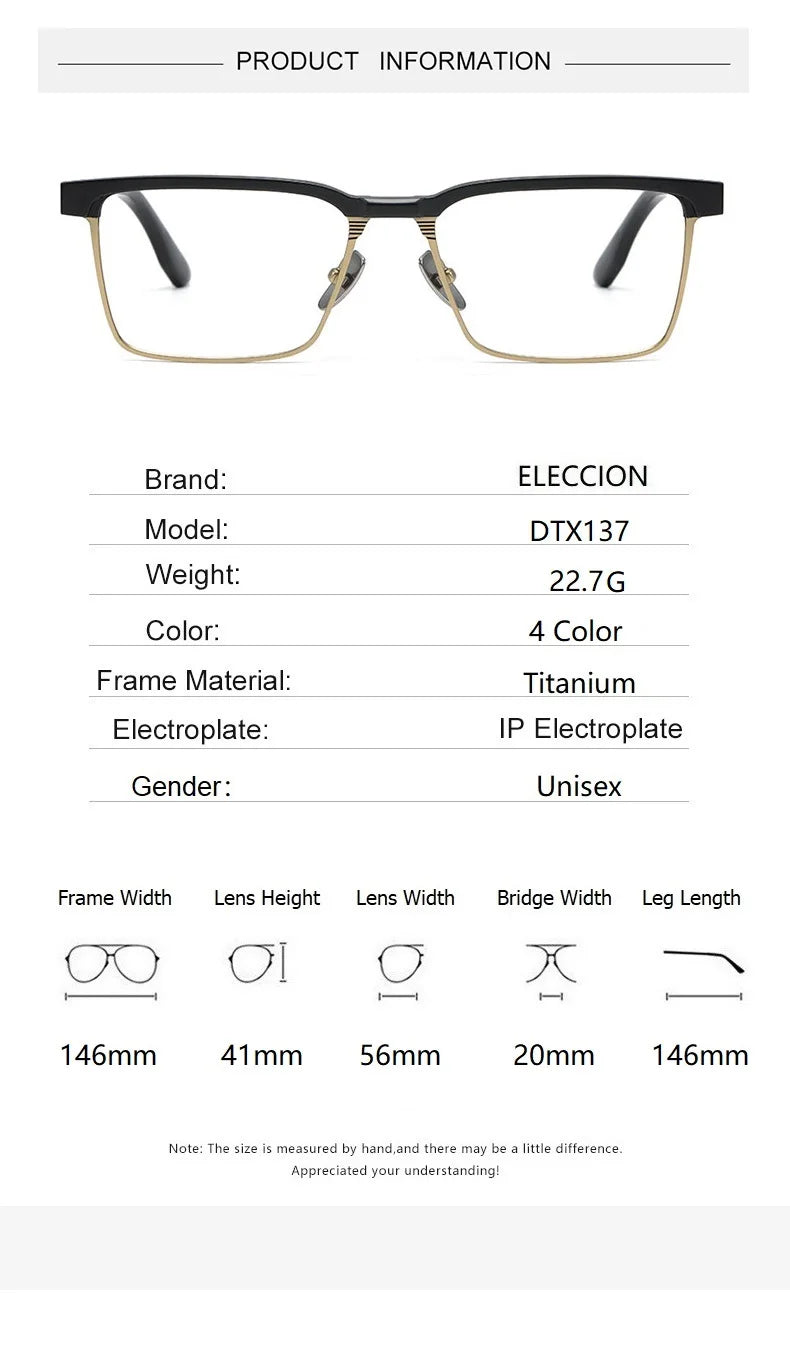 Eleccion Unisex Full Rim Square Acetate Titanium Eyeglasses 942137 Full Rim Eleccion