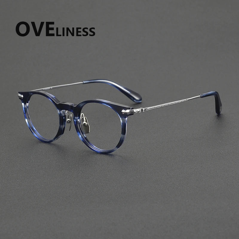 Oveliness Unisex Full Rim Round Acetate Titanium Eyeglasses 322147