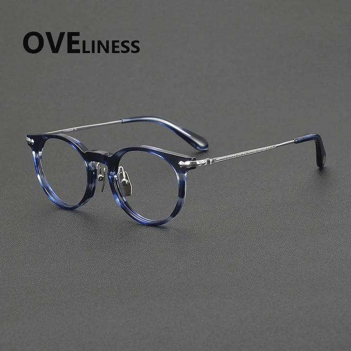 Oveliness Unisex Full Rim Round Acetate Titanium Eyeglasses 322147