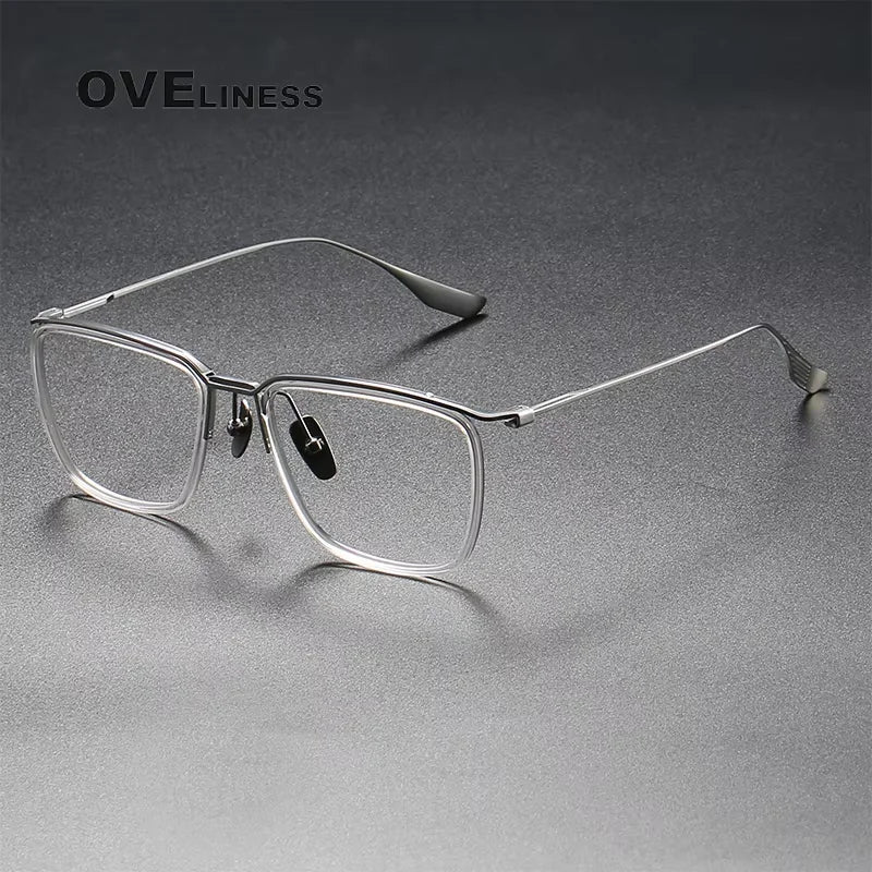 Oveliness Unisex Full Rim Square Titanium Acetate Eyeglasses 42106 Full Rim Oveliness transparent silver  