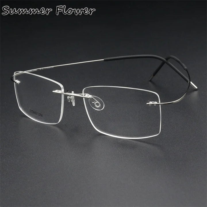 Summer Flower Unisex Rimless Square Titanium Eyeglasses 81019 Rimless Summer Flower Silver