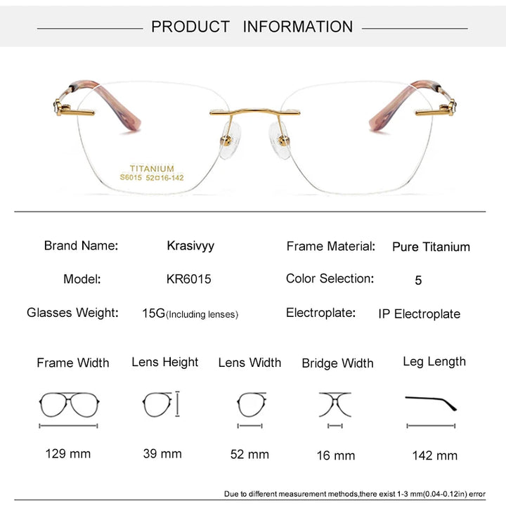 Krasivyy Women's Rimless Polygon Square Titanium Eyeglasses 6015 Rimless Krasivyy   