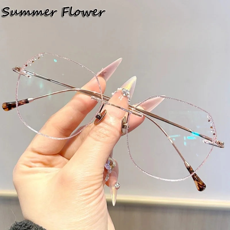 Summer Flower Women's Rimless Polygon Titanium Eyeglasses 524369
