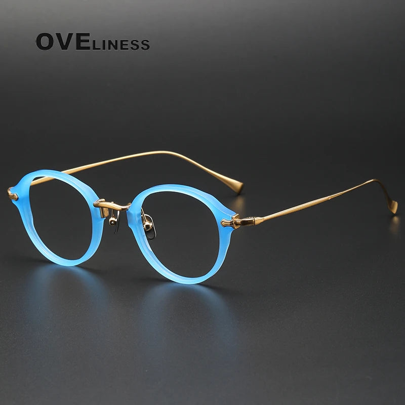 Oveliness Unisex Full Rim Round Acetate Titanium Eyeglasses 369182