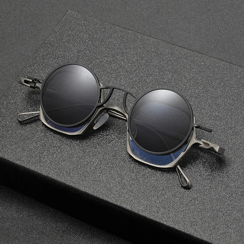 Aror Unisex Full Rim Polygon Titanium Eyeglasses Clip On Sunglasses 19214