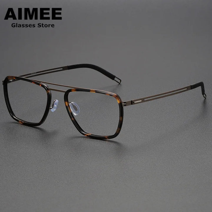 Aimee Unisex Full Rim Square Double Bridge Titanium Acetate Eyeglasses 8202 Full Rim Aimee   