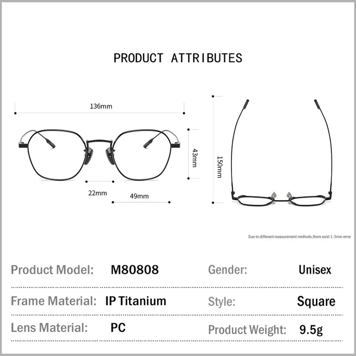 Muzz Women's Full Rim Flat Top Polygon Titanium Eyeglasses 707071