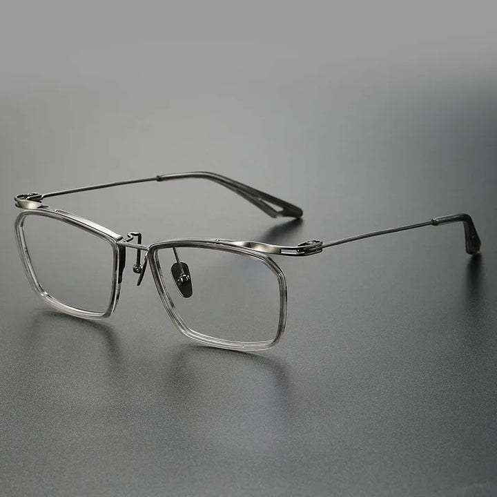 Eleccion Men's Full Rim Big Square Titanium Acetate Eyeglasses 15055 Full Rim FuzWeb Gray CHINA