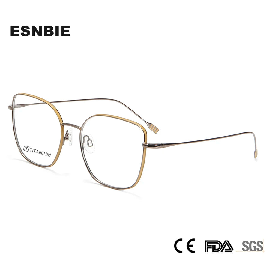 Esnbie Unisex Full Rim Square Cat Eye Titanium Eyeglasses 22024 Full Rim Esnbie   