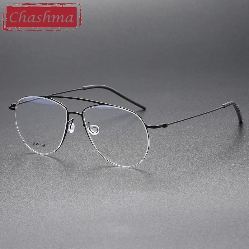 Chashma Ochki Men's Full Rim Oval Double Bridge Titanium Eyeglasses 45507 Full Rim Chashma Ochki Black  