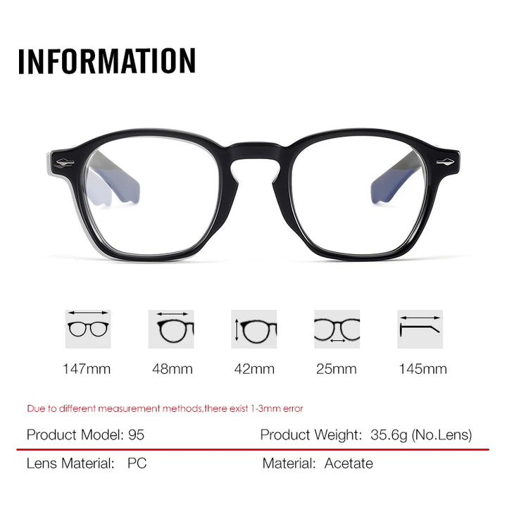 Aror Men's Full Rim Polygon Thick Acetate Titanium Eyeglasses 396195