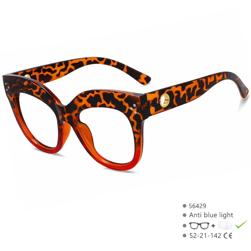 CCSpace Women's Full Rim Cat Eye PC Plastic Eyeglasses 56429 Full Rim CCspace Redleopard  
