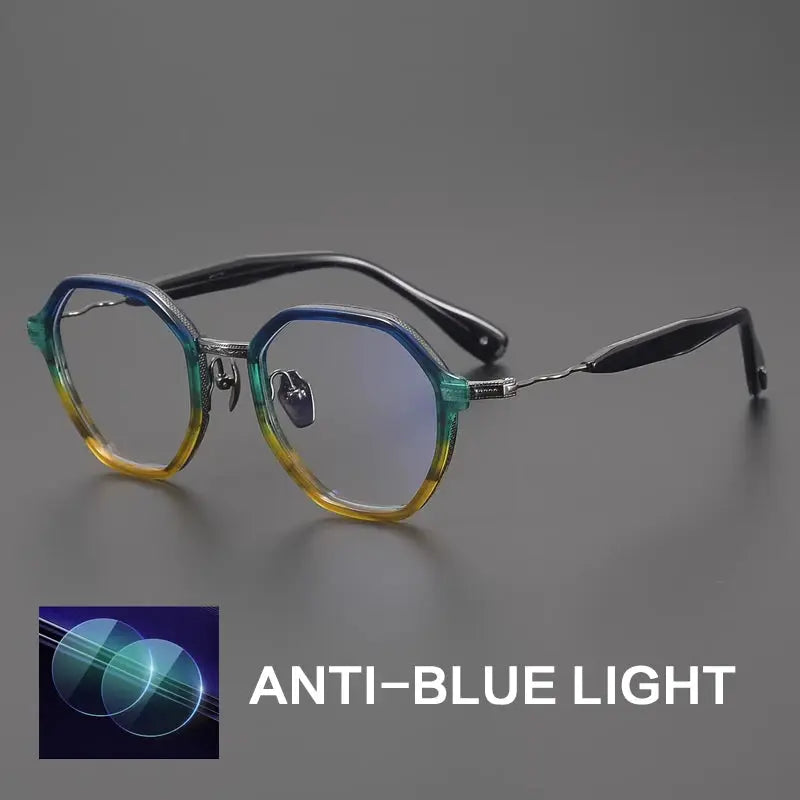 Gatenac Unisex Full Rim Polygon Acetate Titanium Eyeglasses 892505 Gatenac