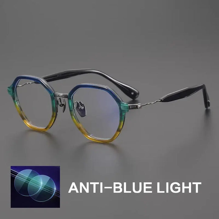 Gatenac Unisex Full Rim Polygon Acetate Titanium Eyeglasses 892505 Gatenac