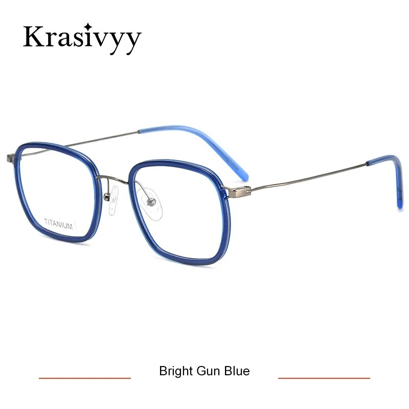 Krasivyy Men's Full Rim Square Tr 90 Titanium Eyeglasses Kr16044 Full Rim Krasivyy Bright Gun Blue CN 