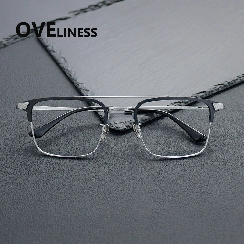 Oveliness Men's Full Rim Square Double Bridge Titanium Eyeglasses 981085