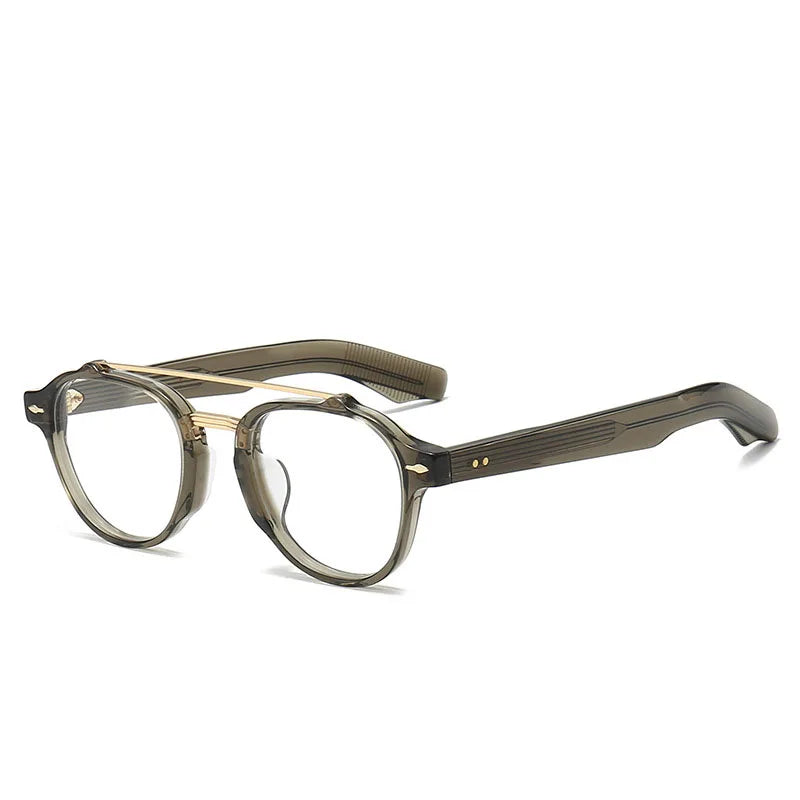 Muzz Men's Full Rim Round Double Bridge Acetate Alloy Eyeglasses 80685