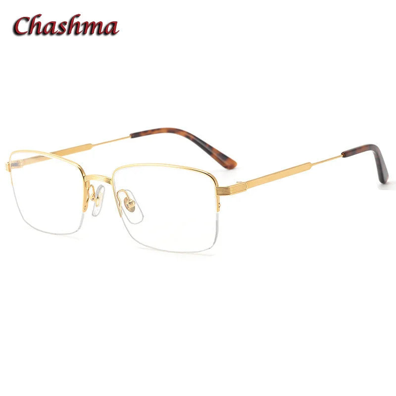 Chashma Ochki Men's Semi Rim Square Titanium Eyeglasses 0348 Semi Rim Chashma Ochki Gold  