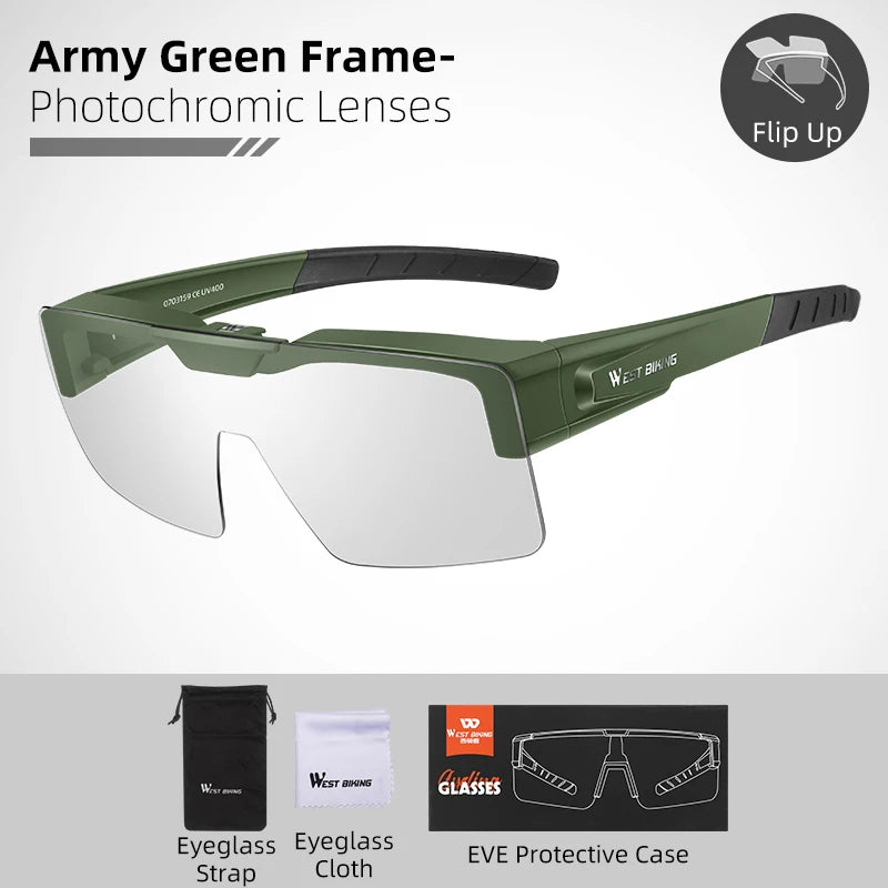 West Biking Unisex Full Rim Square Flip Up Over Frame Sunglasses 940703