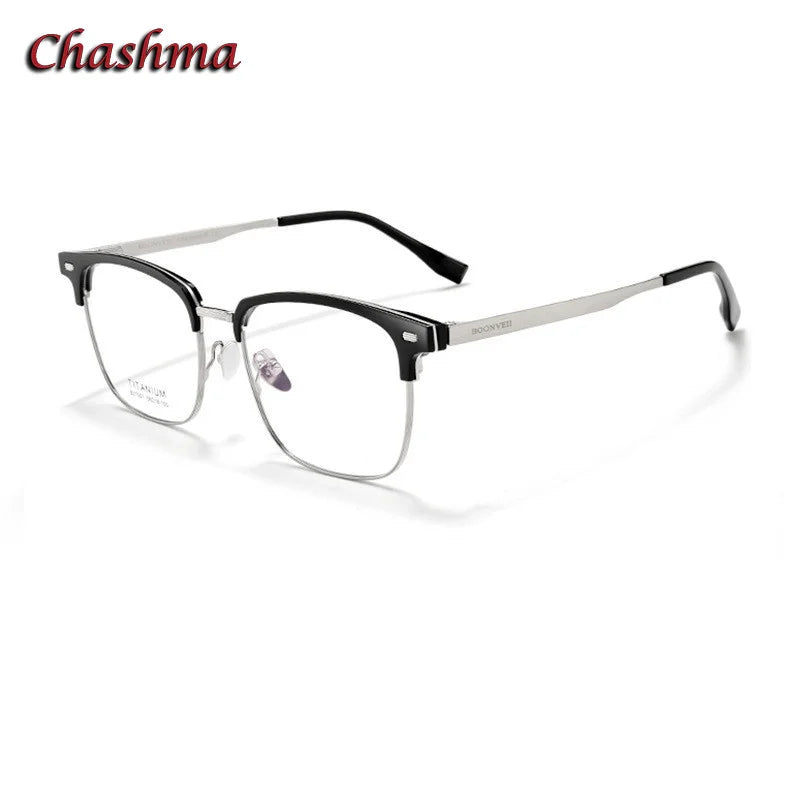 Chashma Ochki Unisex Full Rim Square Acetate Titanium Eyeglasses 7001 Full Rim Chashma Ochki Black Silver  