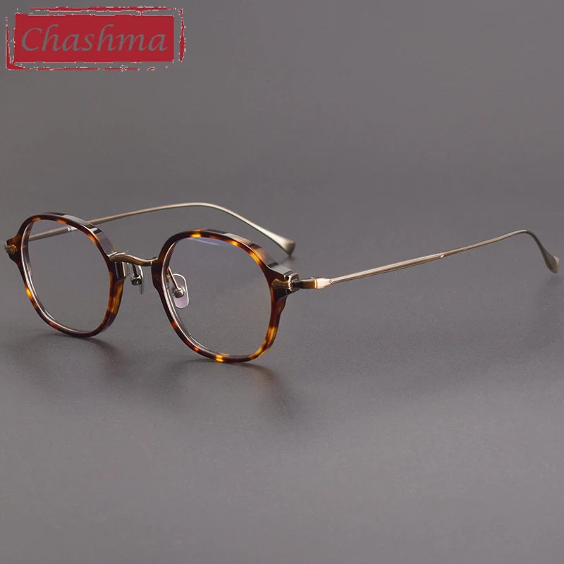 Chashma Unisex Full Rim Flat Top Round Acetate Titanium Eyeglasses 183 Full Rim Chashma Bronze Leopard  