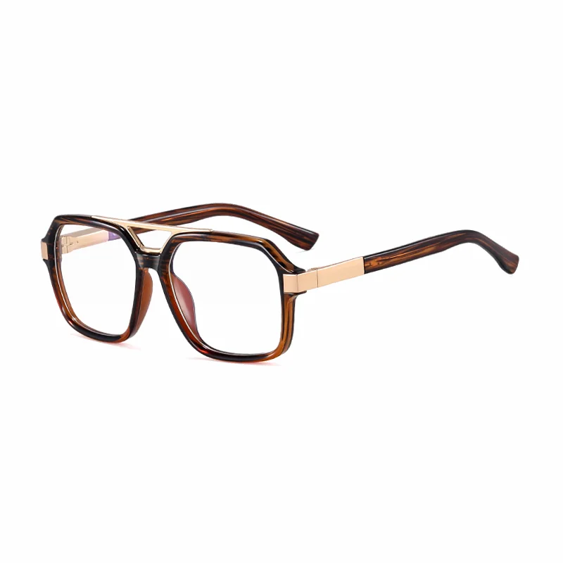 Ralferty Men's Full Rim Square Double Bridge Acetate Alloy Eyeglasses 81181 Full Rim Ralferty C6 Brown Striped CHINA 