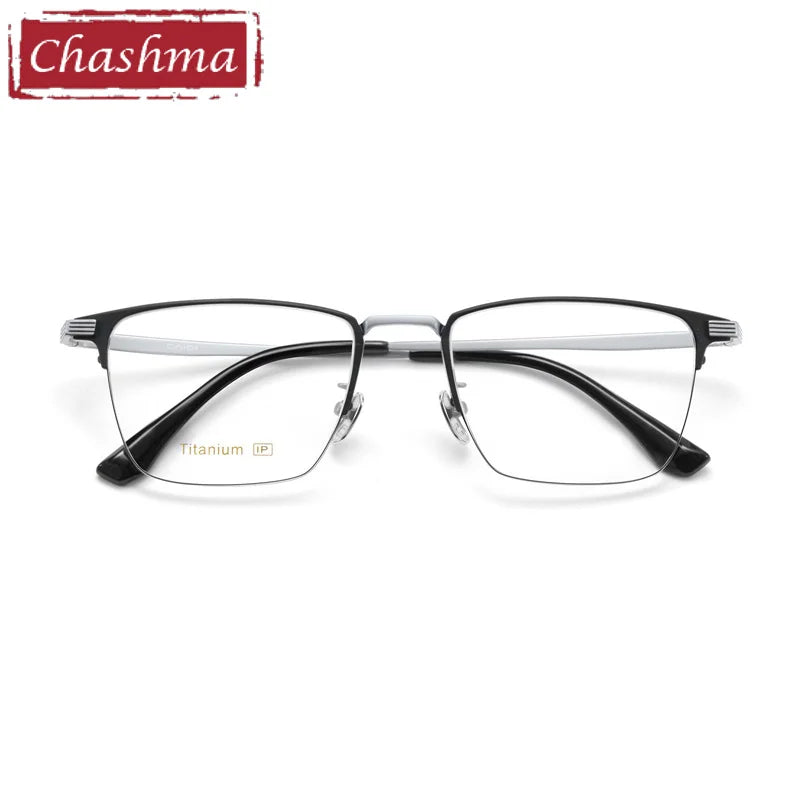 Chashma Ottica Unisex Semi Rim Square Titanium Eyeglasses 2209 Semi Rim Chashma Ottica Black Silver  