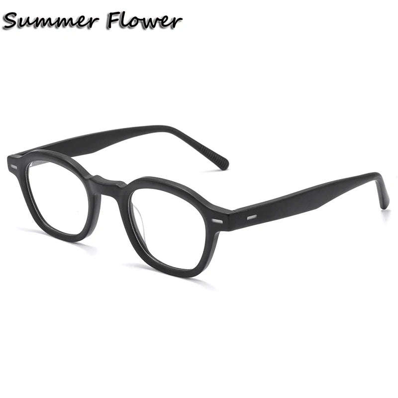 Summer Flower Men's Full Rim Flat Top Polygon Acetate Eyeglasses