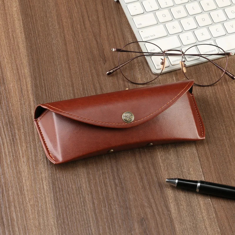 Cubojue Unisex Pu Leather Brown Eyeglass Case With Snap Closure C004 Case Cubojue Case   