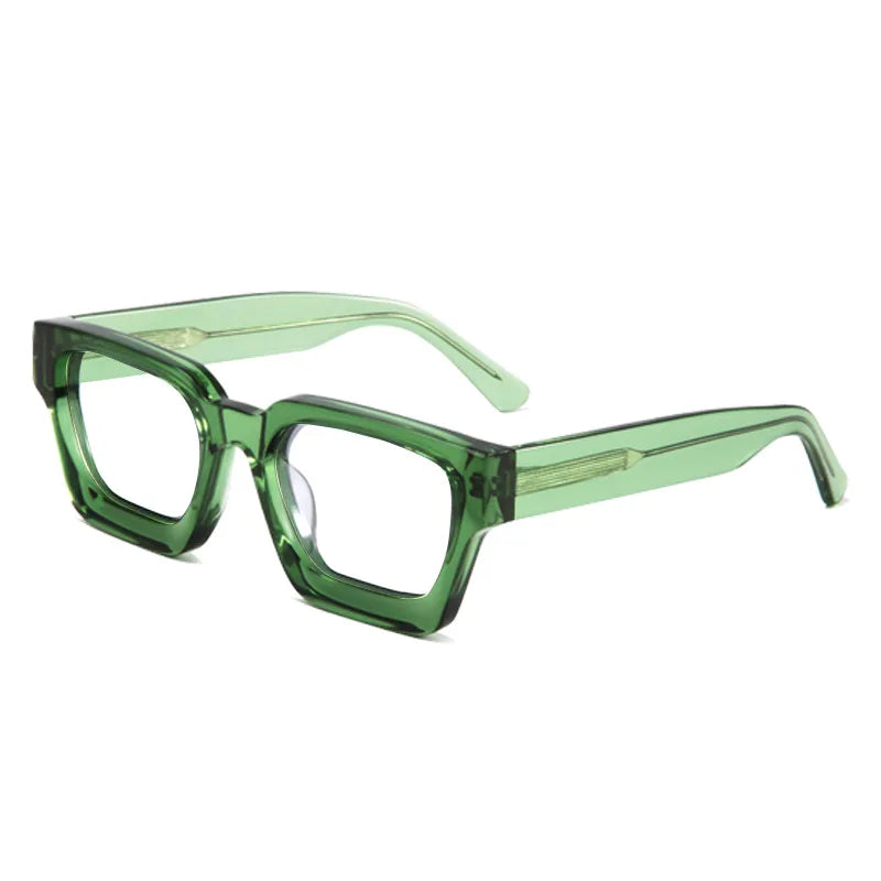 Brightzone Unisex Full Rim Square Thick Acetate Eyeglasses 5437 Full Rim Brightzone C8 Transparent Green  