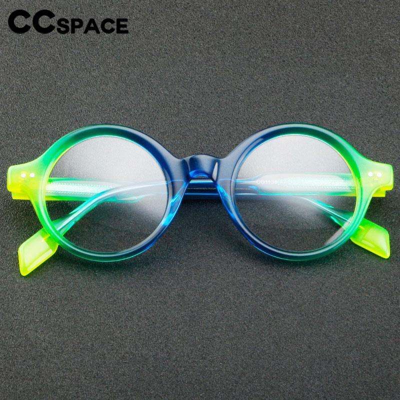CCSpace Unisex Full Rim Round Acetate Eyeglasses 56719 Full Rim CCspace   