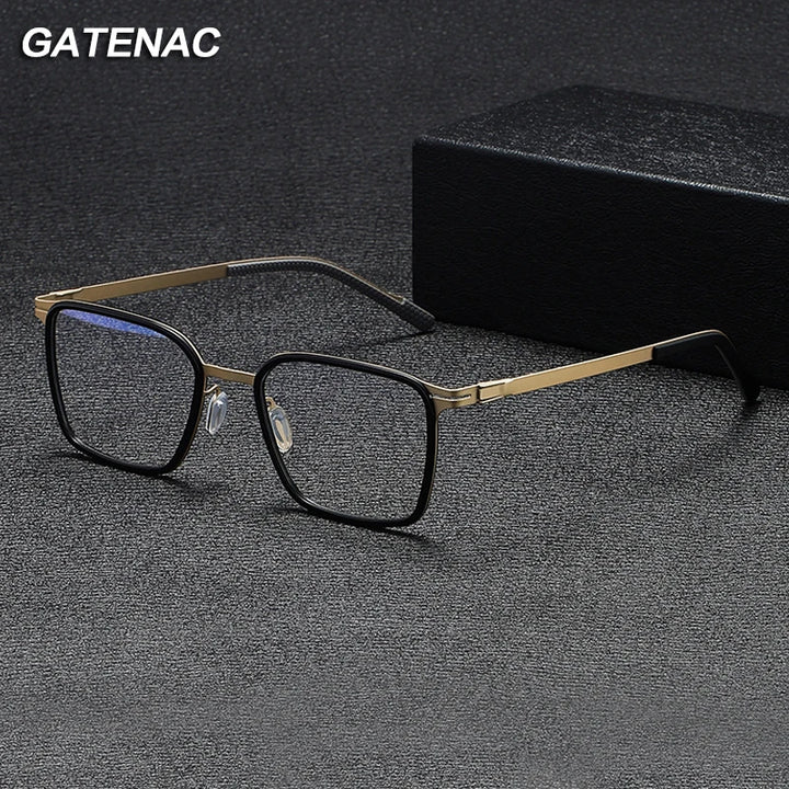 Gatenac Unisex Full Rim Square Acetate Titanium Eyeglasses Gxyj1150 Full Rim Gatenac   