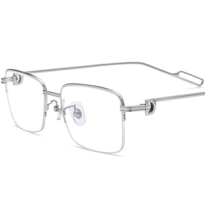 Hdcrafter Men's Semi Rim Square Titanium Alloy Eyeglasses 150258 Semi Rim Hdcrafter Eyeglasses Silver  