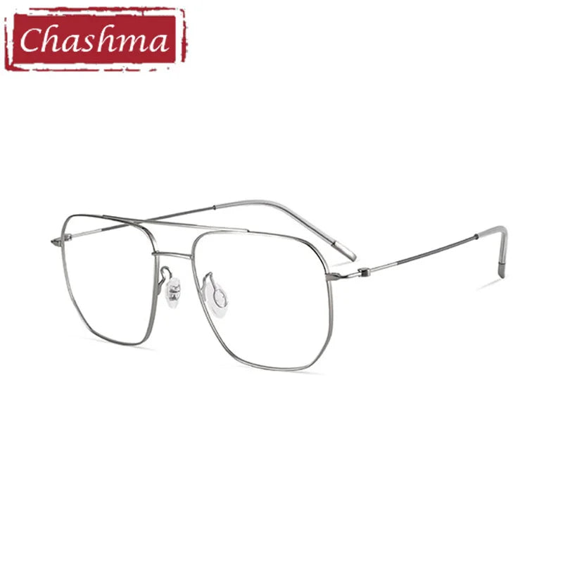 Chashma Ottica Men's Full Rim Square Double Bridge Titanium Eyeglasses 7248 Full Rim Chashma Ottica Light Gray  