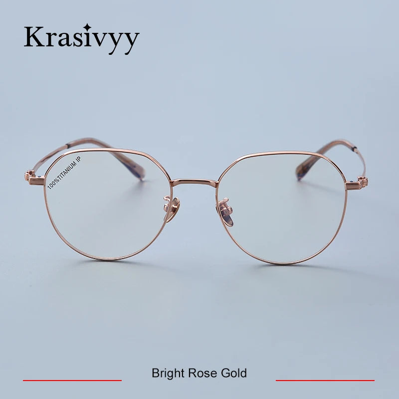 Krasivyy Womens Full Rim Round Titanium Eyeglasses Kr8188 Full Rim Krasivyy Bright Rose Gold  