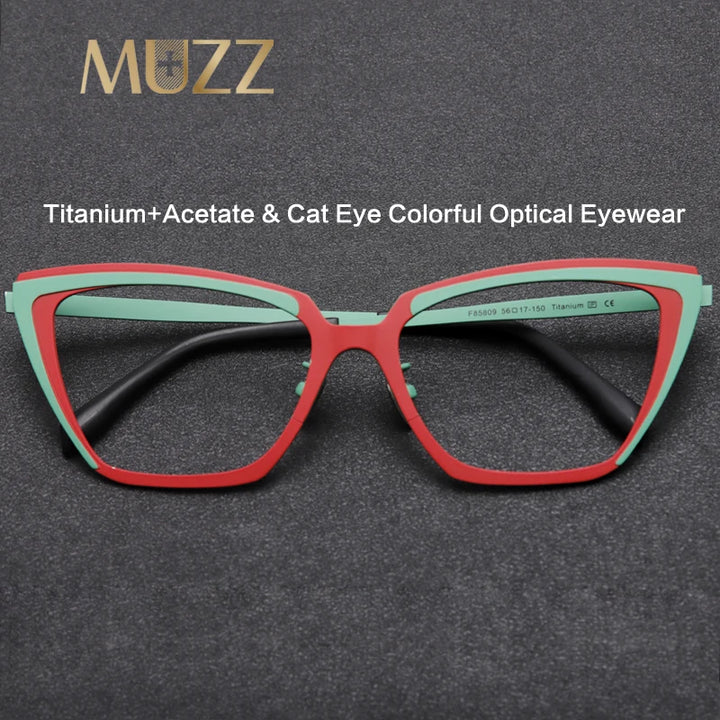 Muzz Unisex Full Rim Square Cat Eye Titanium Eyeglasses 455617 Full Rim Muzz   