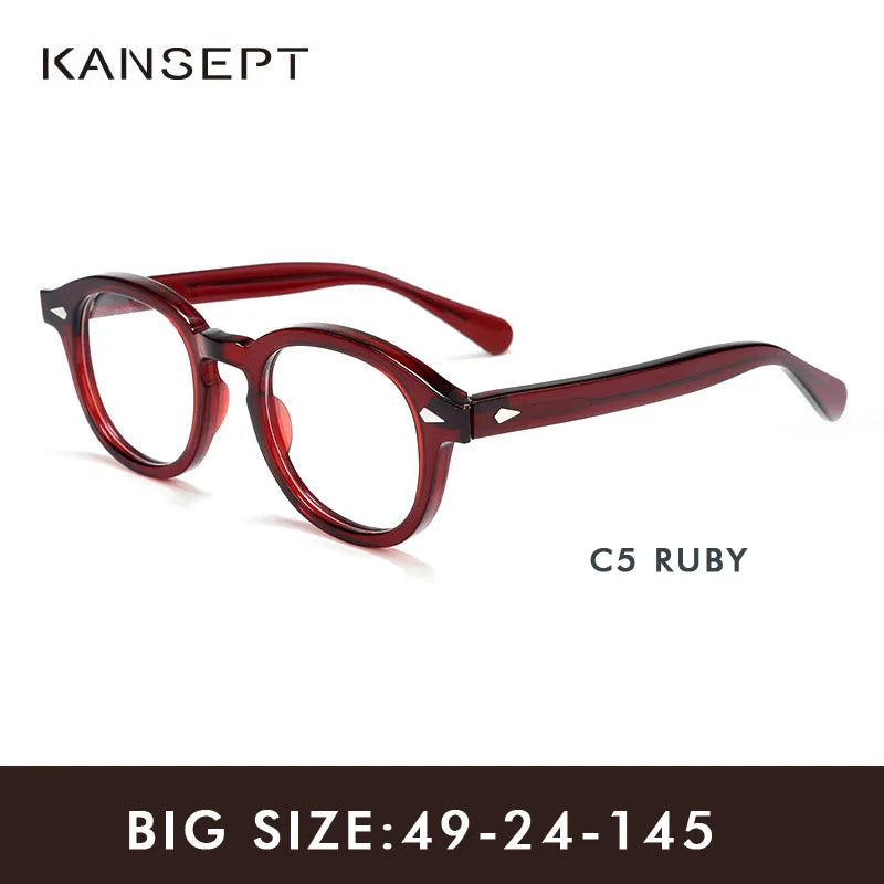 Kansept Unisex Full Rim Round Thick Acetate Eyeglasses 24145 Full Rim Kansept Ruby-49 CHINA 