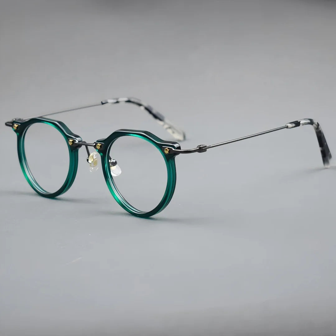 Momoja Unisex Full RIm Flat Top Round Acetate Titanium Eyeglasses 721437