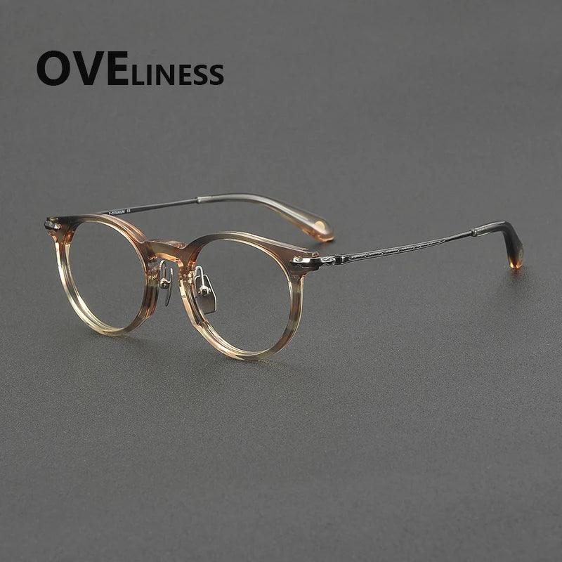 Oveliness Unisex Full Rim Round Acetate Titanium Eyeglasses 322147